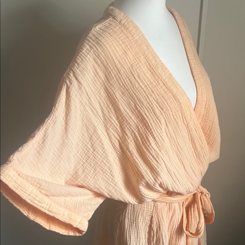 Free People Oversized Peach Kimono Surplice Cotton Dress Coverup Tunic - Picture 4 of 11